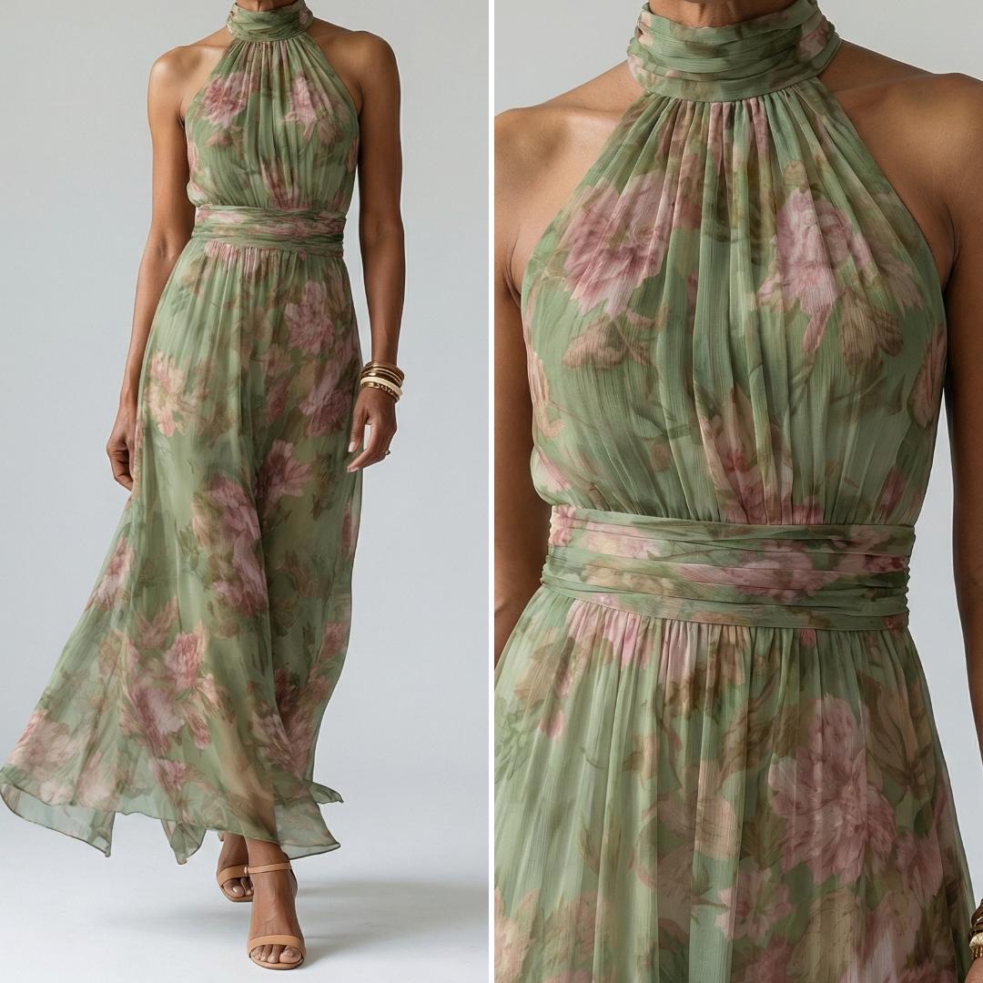 Gathered Halter Midi Dress