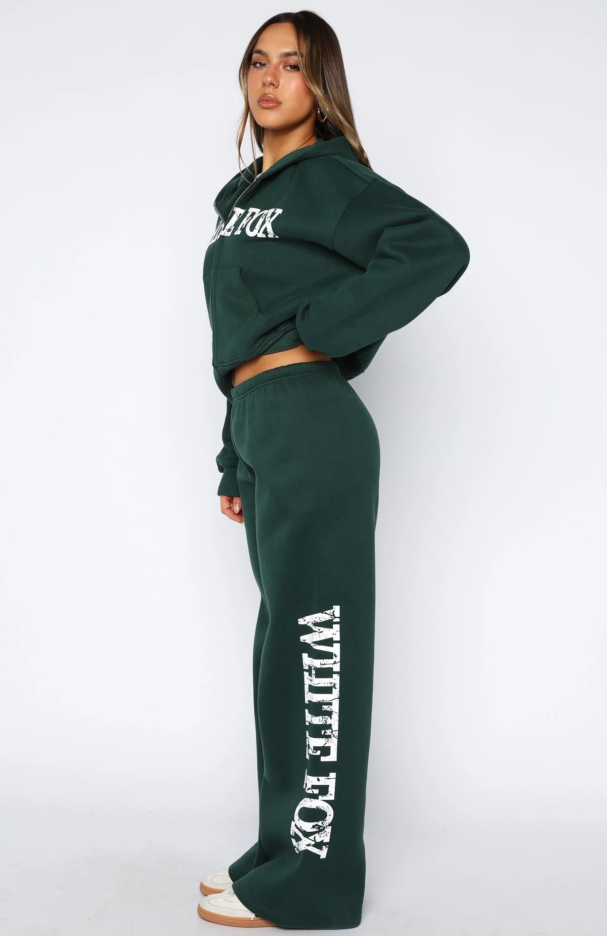 White Fox - Brand New Start Wide Leg Sweatpants Forest Green