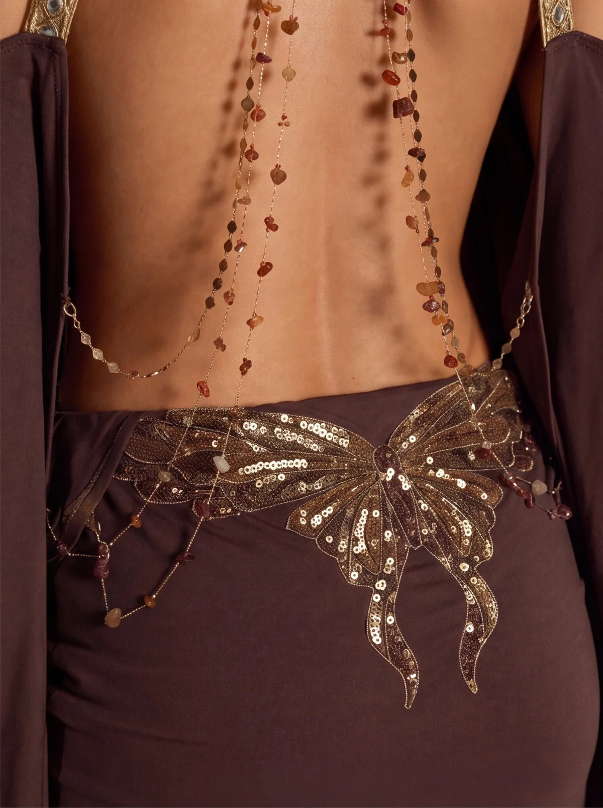 Chocolate Mini Dress Embroidered Butterfly