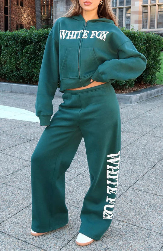 White Fox - Brand New Start Wide Leg Sweatpants Forest Green