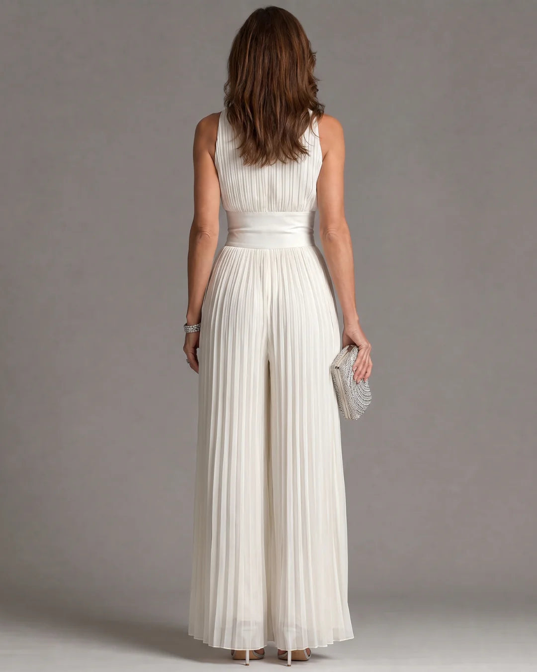 Pleated Halter Neck Wide Leg Jumpsuit
