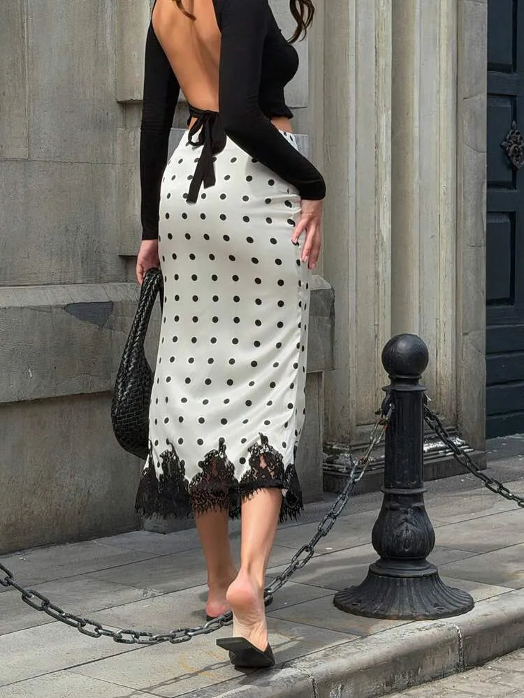 HUACAITA Vintage Satin Polka Dot