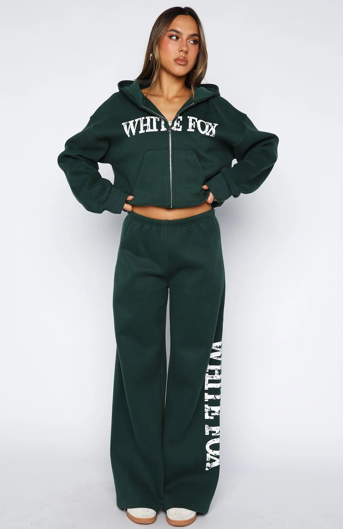 White Fox - Brand New Start Wide Leg Sweatpants Forest Green